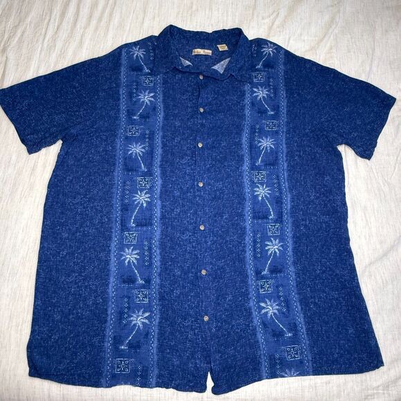 Hollis River Men's Hawaiian Blue Beach Shirt Rayon Button Down 3XLT Tall - Picture 1 of 16